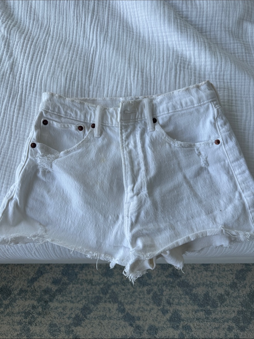 Abercrombie & Fitch White Distressed High-Rise Jean Shorts